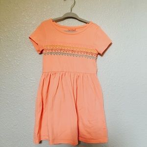 SOLD XS 4/5 Cat & Jack Bright Orange Jersey Dress with Multicolor Heart Design